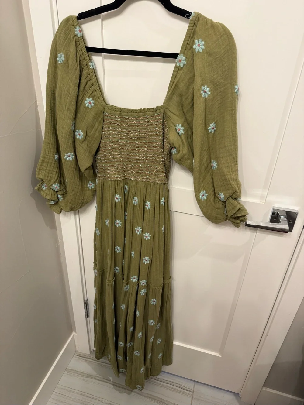 NWT free people Olive Green Floral Smocked Maxi